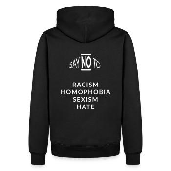 saynoto racism homophobia - Männer Premium Bio Hoodie - Schwarz - Hinten - Nico (187cm)