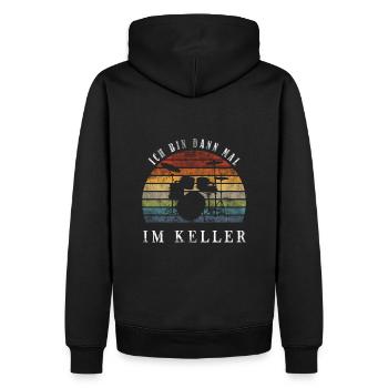 Ich bin dann mal im Keller Schlagzeug - Männer Premium Bio Hoodie - Schwarz - Hinten - Nico (187cm)