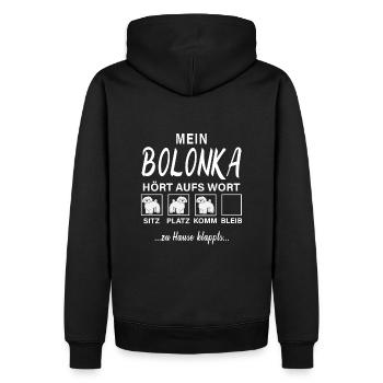 Mein Hund hört aufs Wort Bolonka Zwetna - Männer Premium Bio Hoodie - Schwarz - Hinten - Nico (187cm)