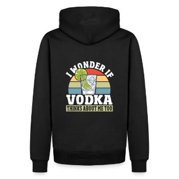 Ich frage mich, ob Vodka auch an mich denkt - Männer Premium Bio Hoodie - Schwarz - Hinten - Nico (187cm)