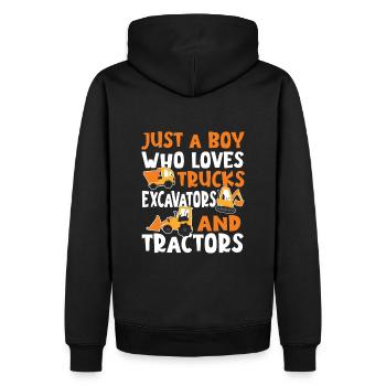 Nur ein Junge, der Lastwagen, Bagger und Traktoren - Männer Premium Bio Hoodie - Schwarz - Hinten - Nico (187cm)