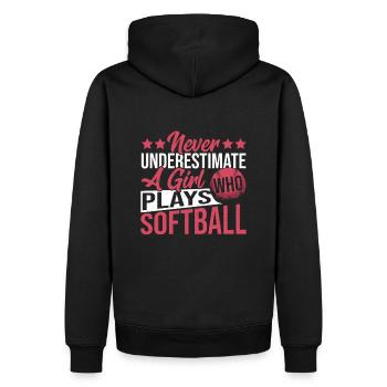 Ne sous-estimez jamais une fille qui joue au softball - Sweat à capuche Premium bio Homme - noir - Dos - Nico (187cm)