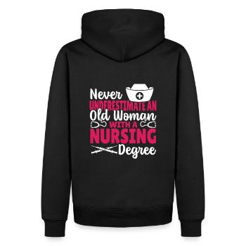 Ne sous-estimez jamais une vieille femme avec un - Sweat à capuche Premium bio Homme - noir - Dos - Nico (187cm)