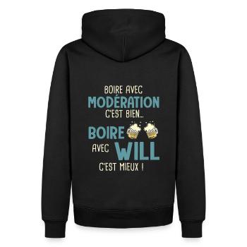 william modération boire avec will c'est mieux - Sweat à capuche Premium bio Homme - noir - Dos - Nico (187cm)
