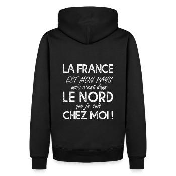 Le nord c'est chez moi Cadeau Humour pour ch'it - Sweat à capuche Premium bio Homme - noir - Dos - Nico (187cm)
