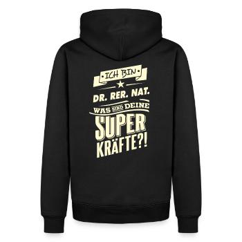 Superkräfte ich bin DR RER NAT - RAHMENLOS - Männer Premium Bio Hoodie - Schwarz - Hinten - Nico (187cm)