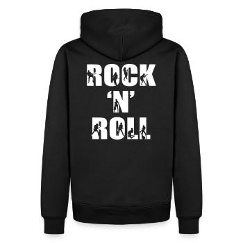 Rock n roll font - Men’s Premium Organic Hoodie - black - Back - Nico (187cm)