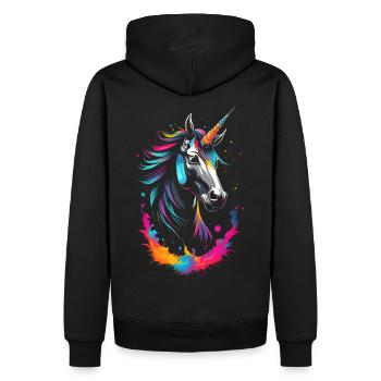 Licorne néon colorée - un paysage de rêve - Sweat à capuche Premium bio Homme - noir - Dos - Nico (187cm)