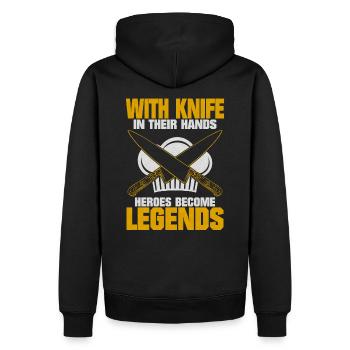 Der Koch Mit Messer Spruch Geschenk - Männer Premium Bio Hoodie - Schwarz - Hinten - Nico (187cm)