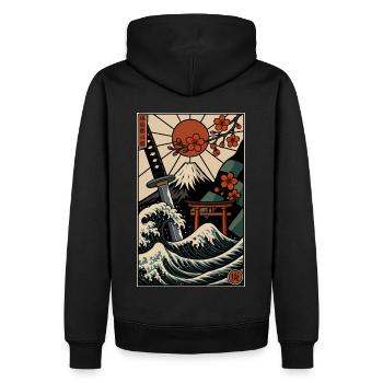 Estampe japonaise - Sweat à capuche Premium bio Homme - noir - Dos - Nico (187cm)