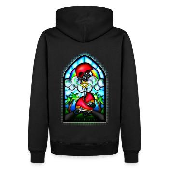 Holy Skates - Kirchenfenster mit Rollschuhen - Männer Premium Bio Hoodie - Schwarz - Hinten - Nico (187cm)