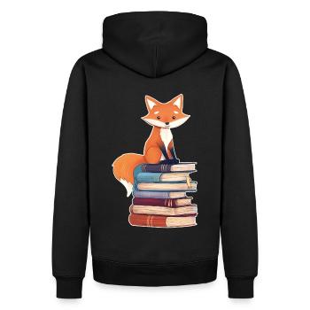 Renard sur pile de livres - Sweat à capuche Premium bio Homme - noir - Dos - Nico (187cm)