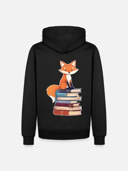 Fox on stack of books - Men’s Premium Organic Hoodie - black
