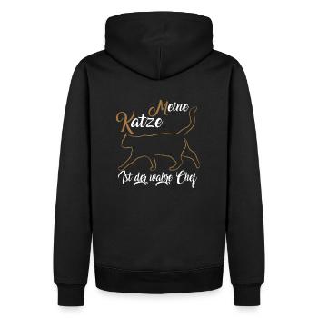 Katzen Haustier Katze Meine Katze ist der Chef - Männer Premium Bio Hoodie - Schwarz - Hinten - Nico (187cm)