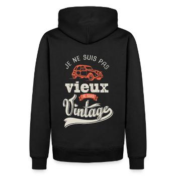 cadeau anniversaire pas vieux vintage deudeuche - Sweat à capuche Premium bio Homme - noir - Dos - Nico (187cm)