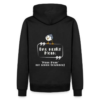 Das heißt Moin Gesabbel Möwe neugierigNorddeutsch - Männer Premium Bio Hoodie - Schwarz - Hinten - Nico (187cm)
