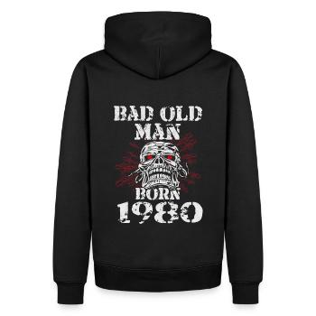 Alter Mann Geburtstag 1980 Totenkopf Geschenk - Männer Premium Bio Hoodie - Schwarz - Hinten - Nico (187cm)