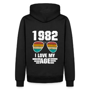 Anniversaire Lunettes Rétro 1982 Born Cadeau - Sweat à capuche Premium bio Homme - noir - Dos - Nico (187cm)