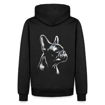 Bouledogue Français dessin tête argent - Sweat à capuche Premium bio Homme - noir - Dos - Nico (187cm)