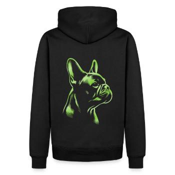 Bouledogue Français dessin tête vert - Sweat à capuche Premium bio Homme - noir - Dos - Nico (187cm)
