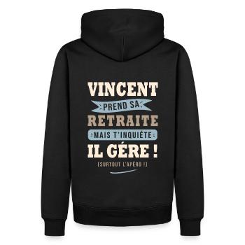 Vincent humour retraite cadeau retraité - Sweat à capuche Premium bio Homme - noir - Dos - Nico (187cm)