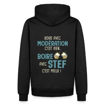 stéphane modération boire avec stef c est mieux - Sweat à capuche Premium bio Homme - noir - Dos - Nico (187cm)