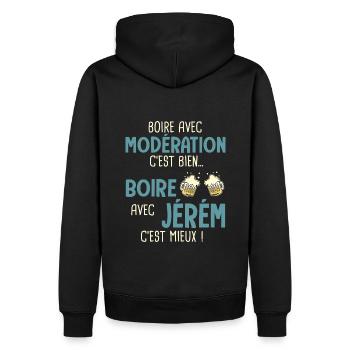 jérémy modération boire avec jérém c'est mieux - Sweat à capuche Premium bio Homme - noir - Dos - Nico (187cm)