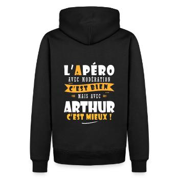 Arthur Cadeau Humour personnalisé cadeau arthur - Sweat à capuche Premium bio Homme - noir - Dos - Nico (187cm)