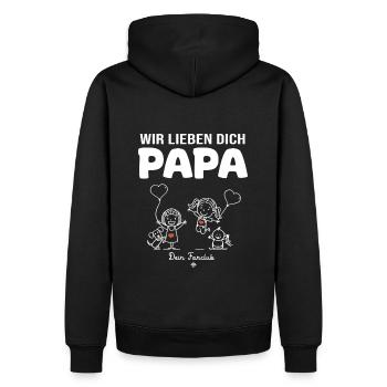 Wir lieben dich Papa dein Fanclub 2 Mädchen - Männer Premium Bio Hoodie - Schwarz - Hinten - Nico (187cm)