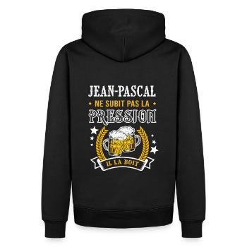 Jean-Pascal bière cadeau jean pascal fêtes - Sweat à capuche Premium bio Homme - noir - Dos - Nico (187cm)
