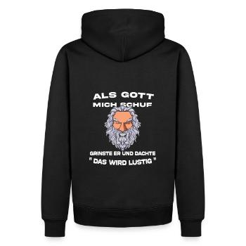 Als Gott mich schuf - Männer Premium Bio Hoodie - Schwarz - Hinten - Nico (187cm)
