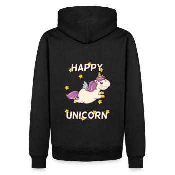 Happy fliegendes Einhorn mit Sternen - Männer Premium Bio Hoodie - Schwarz - Hinten - Nico (187cm)