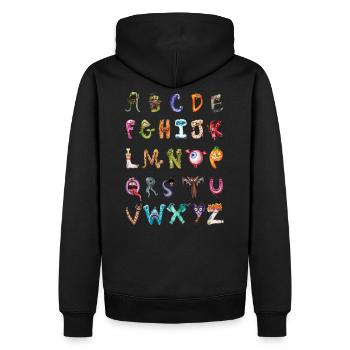 Gruselig süßes Monster Alphabet Cartoon ABC - Männer Premium Bio Hoodie - Schwarz - Hinten - Nico (187cm)