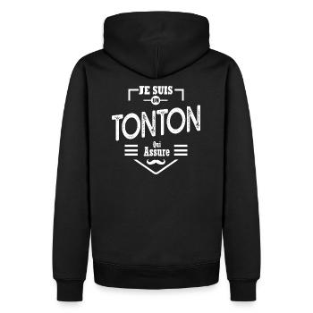 tonton qui assure cadeau tonton humour - Sweat à capuche Premium bio Homme - noir - Dos - Nico (187cm)
