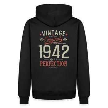 age of perfection 1942, birthday 80 years - Men’s Premium Organic Hoodie - black - Back - Nico (187cm)