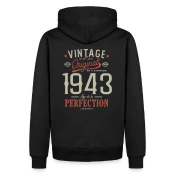 Zeitalter der Perfektion 1943, Jubiläum 79 Jahre - Männer Premium Bio Hoodie - Schwarz - Hinten - Nico (187cm)
