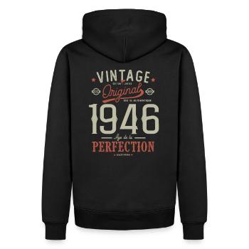Âge de la perfection1946, anniversaire 76 ans - Sweat à capuche Premium bio Homme - noir - Dos - Nico (187cm)