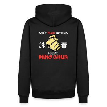 Fick nicht mit mir, ich kenne Wing Chun Shirt - Männer Premium Bio Hoodie - Schwarz - Hinten - Nico (187cm)