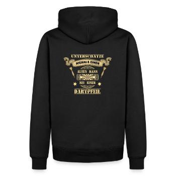 Unterschätze niemals alten Mann... - Männer Premium Bio Hoodie - Schwarz - Hinten - Nico (187cm)