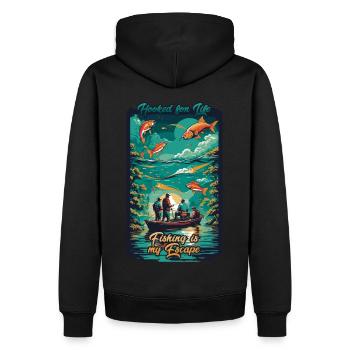 Accro pour la vie - La pêche est mon évasion - Sweat à capuche Premium bio Homme - noir - Dos - Nico (187cm)