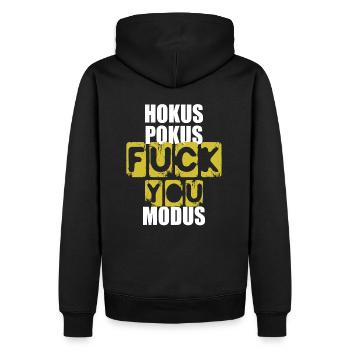 hokuspokus fuck you modus - Sweat à capuche Premium bio Homme - noir - Dos - Nico (187cm)