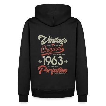 1963 anniversaire vintage 60 ans - Sweat à capuche Premium bio Homme - noir - Dos - Nico (187cm)