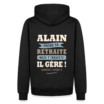Alain humour retraite cadeau retraité - Sweat à capuche Premium bio Homme - noir - Dos - Nico (187cm)