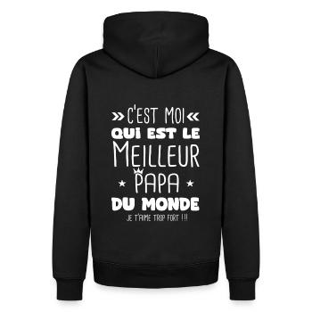 Meilleur papa du monde cadeau père et fils fille - Sweat à capuche Premium bio Homme - noir - Dos - Nico (187cm)