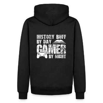 Tagsüber Geschichtsfan nachts Gamer Lehrer Student - Männer Premium Bio Hoodie - Schwarz - Hinten - Nico (187cm)
