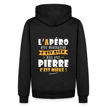 Pierre Apero T shirt Humour personnalisé pierre - Sweat à capuche Premium bio Homme - noir - Dos - Nico (187cm)