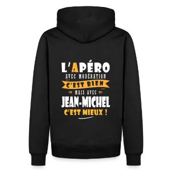 jean michel Apero T shirt Humour personnalisé - Sweat à capuche Premium bio Homme - noir - Dos - Nico (187cm)