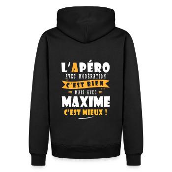maxime Apero T shirt Humour personnalisé maxime - Sweat à capuche Premium bio Homme - noir - Dos - Nico (187cm)