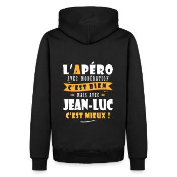 Humour Jean luc Apero shirt Humour Drôles Jean luc - Sweat à capuche Premium bio Homme - noir - Dos - Nico (187cm)