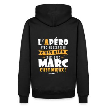 Humour Marc Apero T shirt Humour Drôles marc - Sweat à capuche Premium bio Homme - noir - Dos - Nico (187cm)